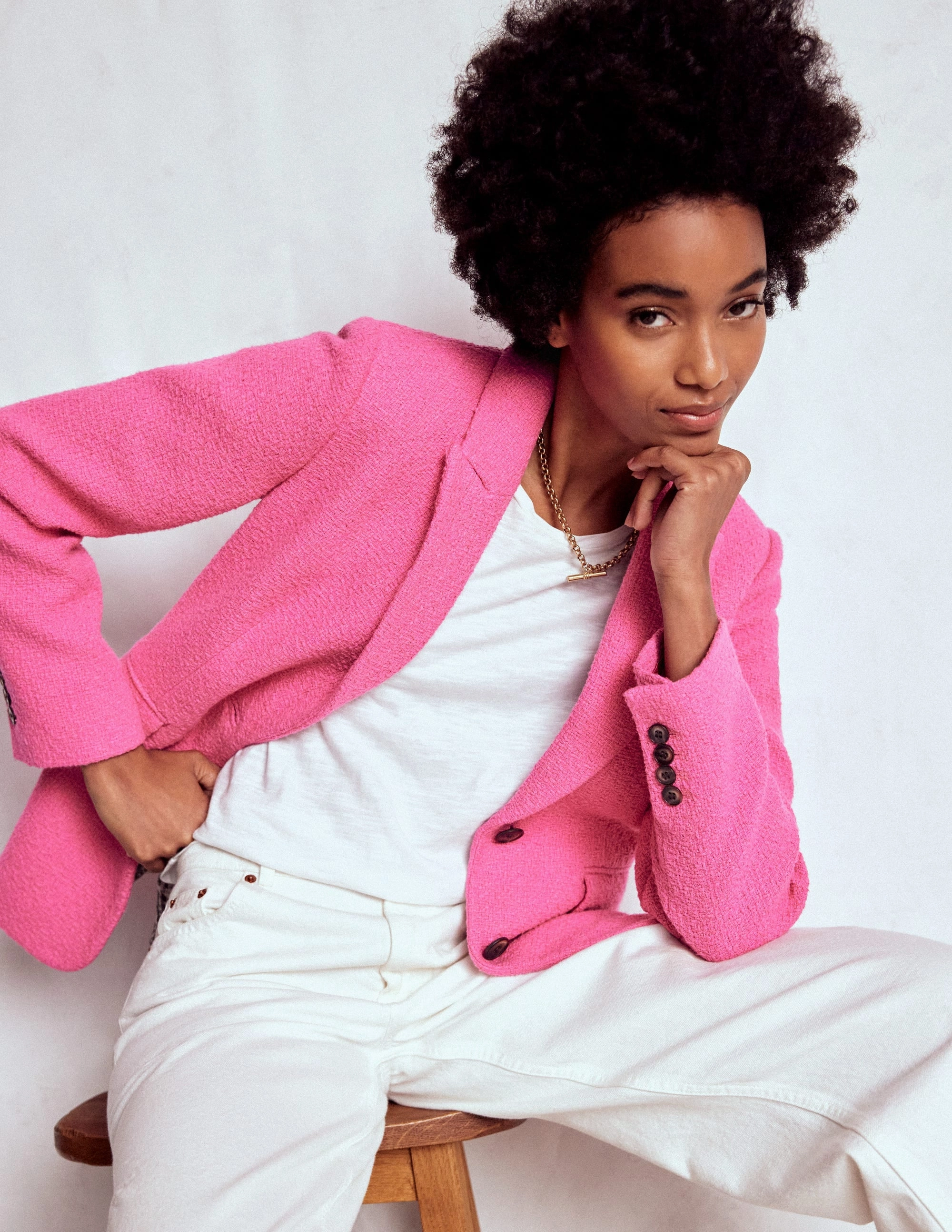 Snap Button Stamford Texture Blazer-Pink Peony