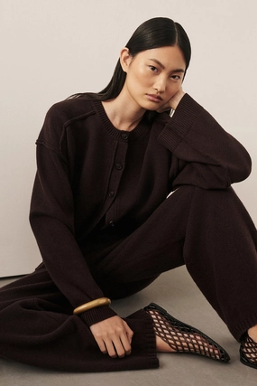 PAIGE CHOC WOOL KNIT CARDIGAN Layering Essential