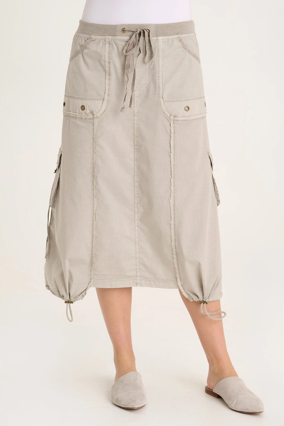 Castalina Poplin Cargo Midi Skirt Smooth Feel Simple Layers