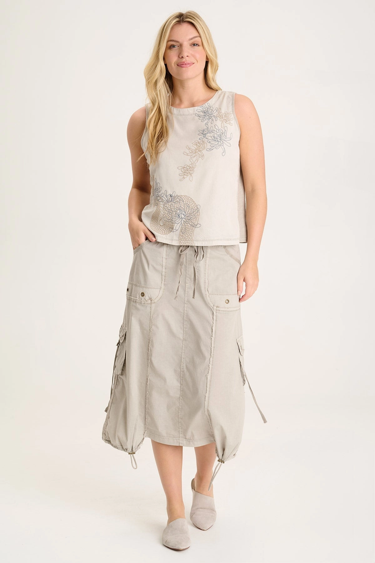 Everyday Vibe Calm Mood Castalina Poplin Cargo Midi Skirt