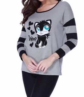 Kitty Love Pullover In Gray Multi Cozy Wearable