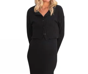Claudia Sweater Rib Card In Black Anti Snag Fabric Modern Knit