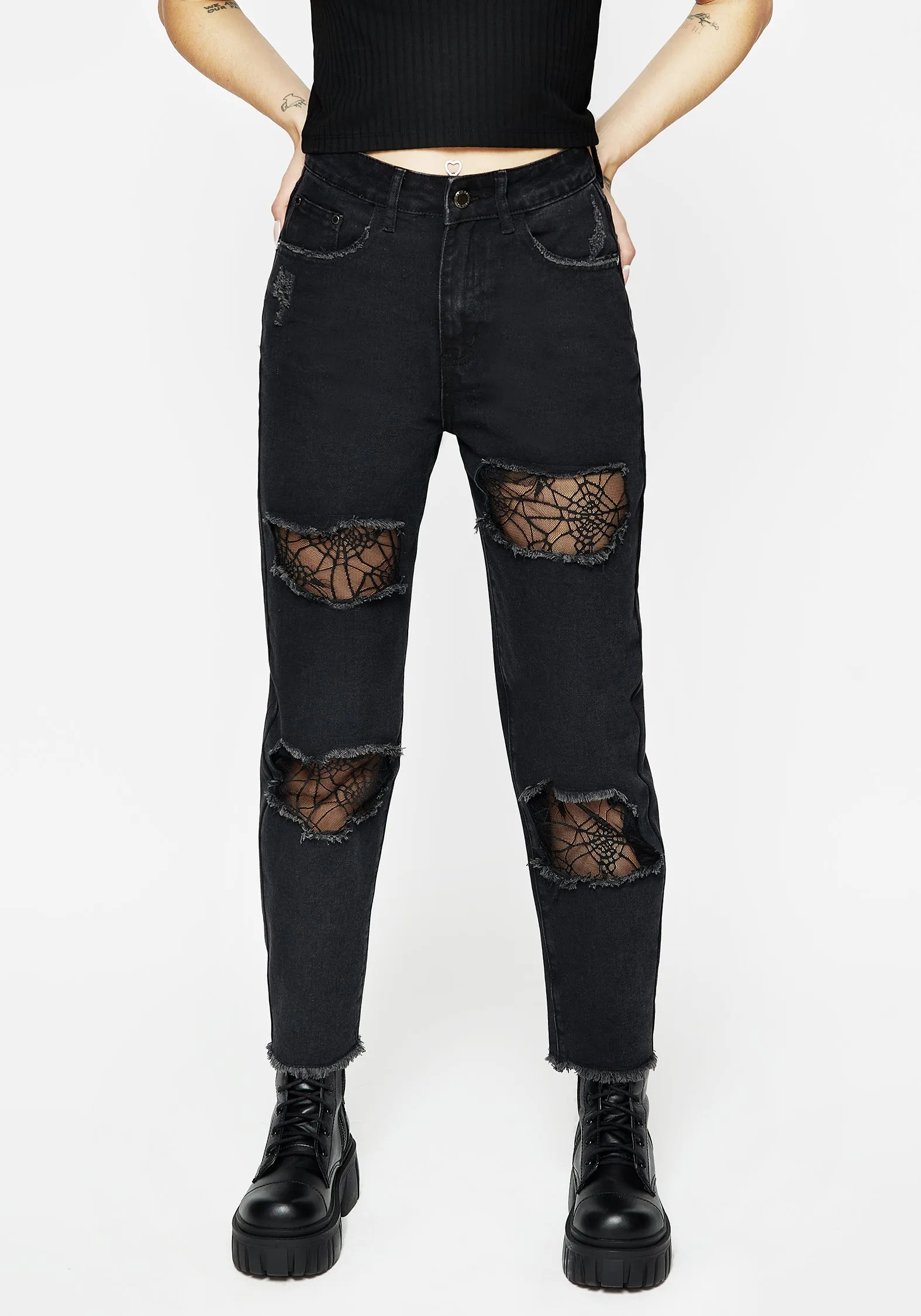 Cobweb Distressed Denim Jeans Shopping Day Slim