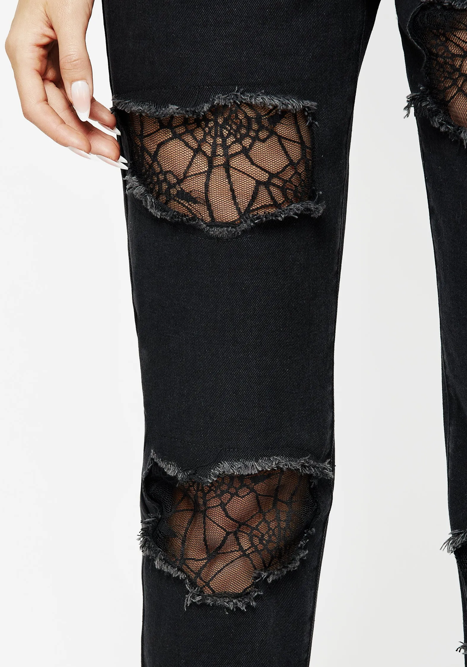 Night Out Bold Look Leisure Wear Cobweb Distressed Denim Jeans