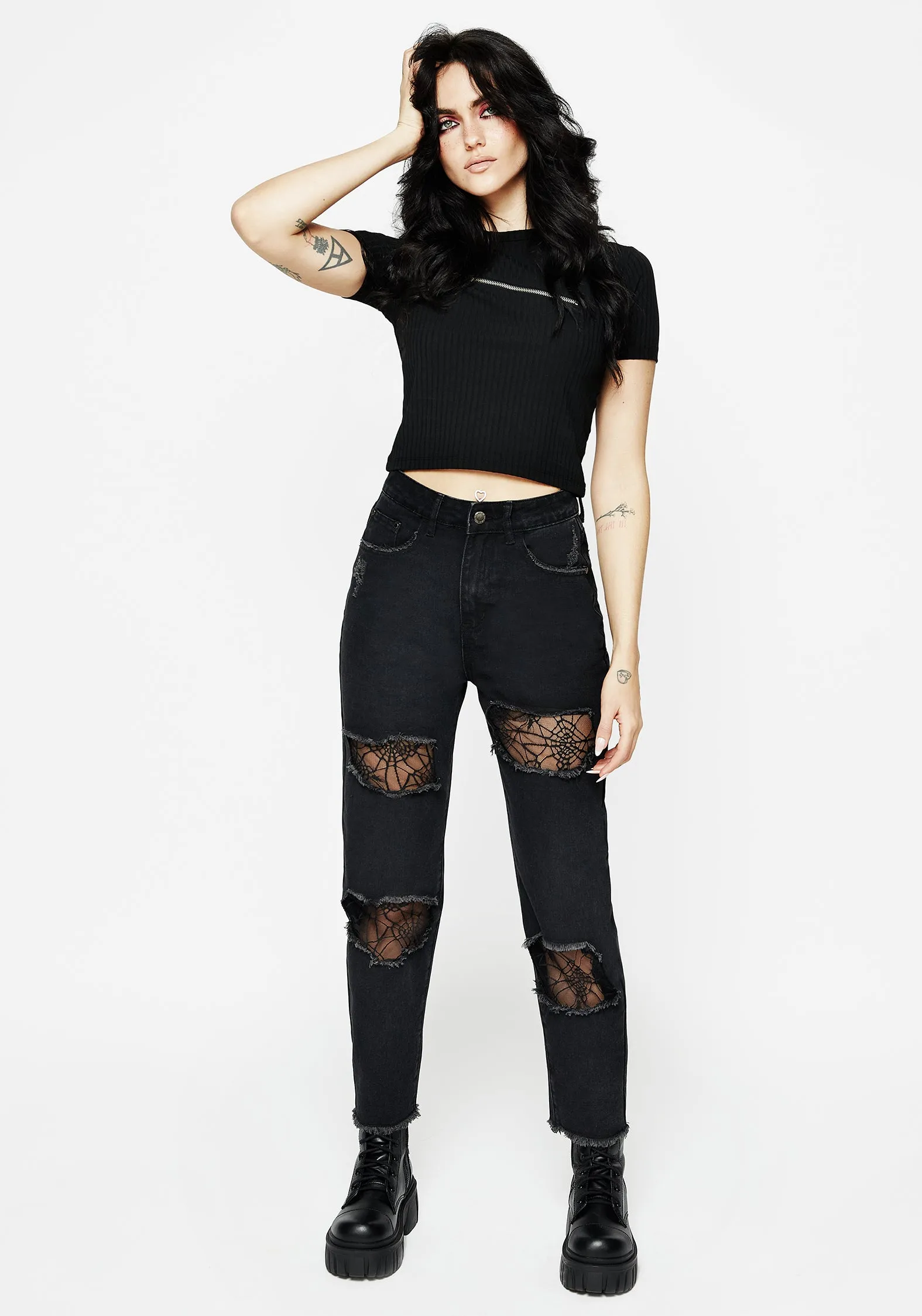 Cobweb Distressed Denim Jeans Party Look Couple Look Earthy Couple Look Modern
