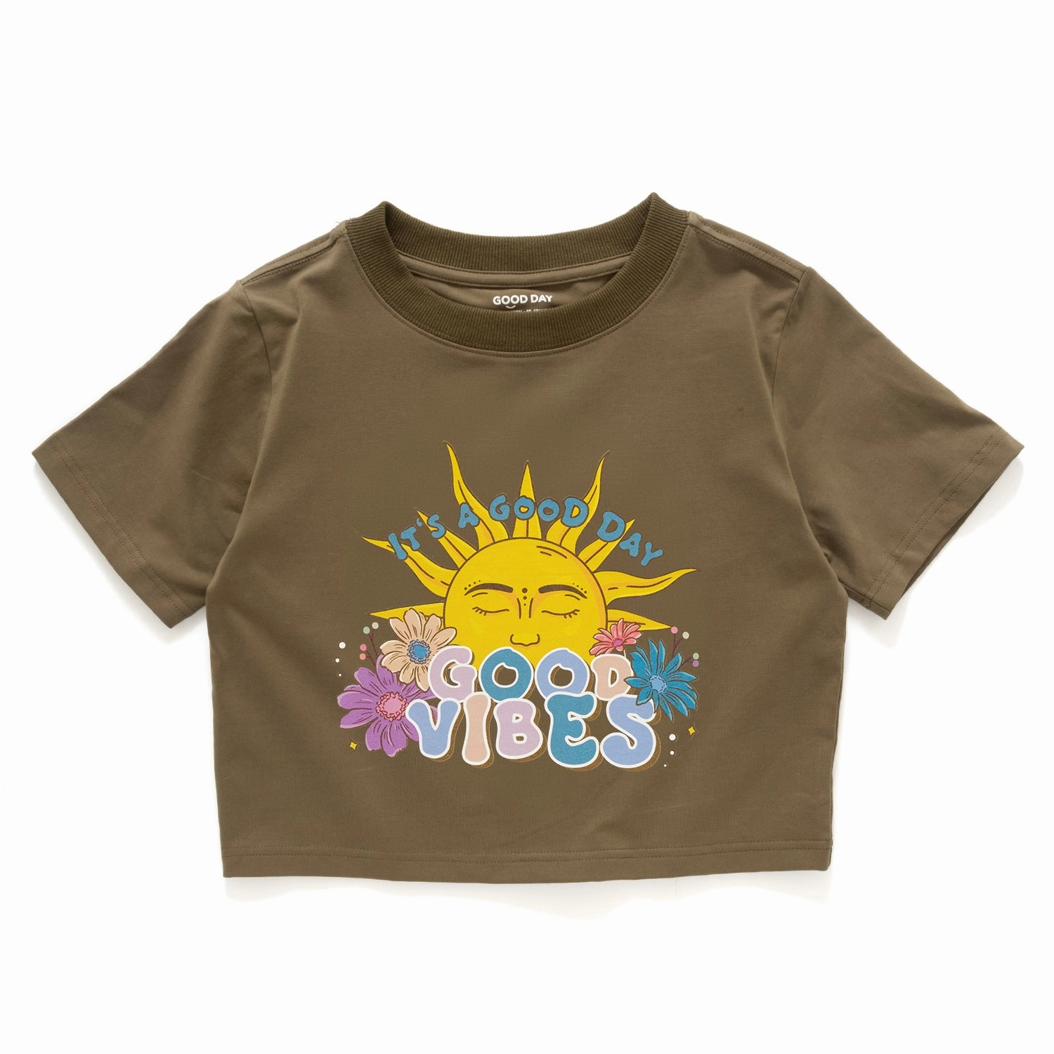 TaglessDesign (ZT1508) GOOD VIBES Graphic Cropped Tee