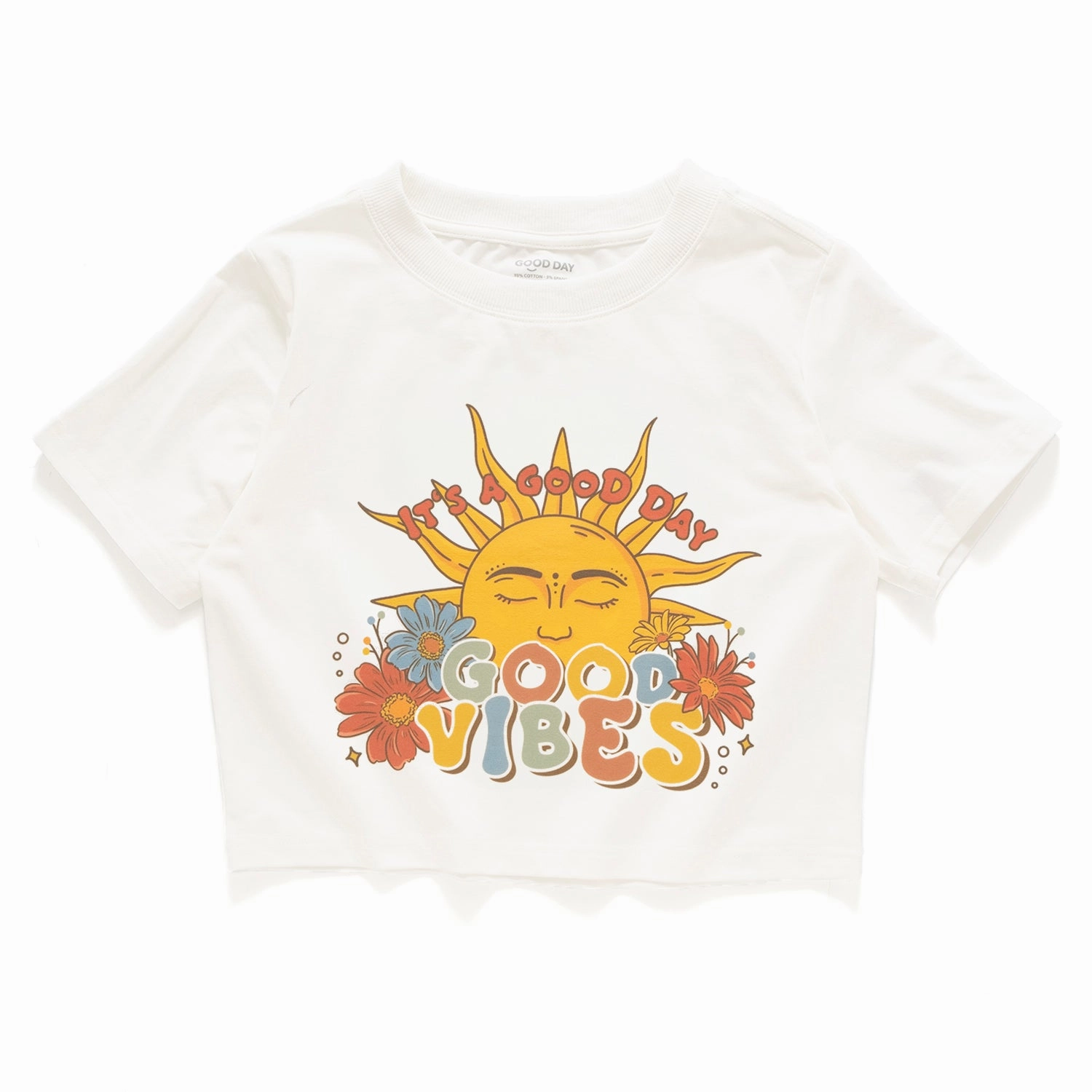 Ultra Soft Blend Breathable knit (ZT1508) GOOD VIBES Graphic Cropped Tee