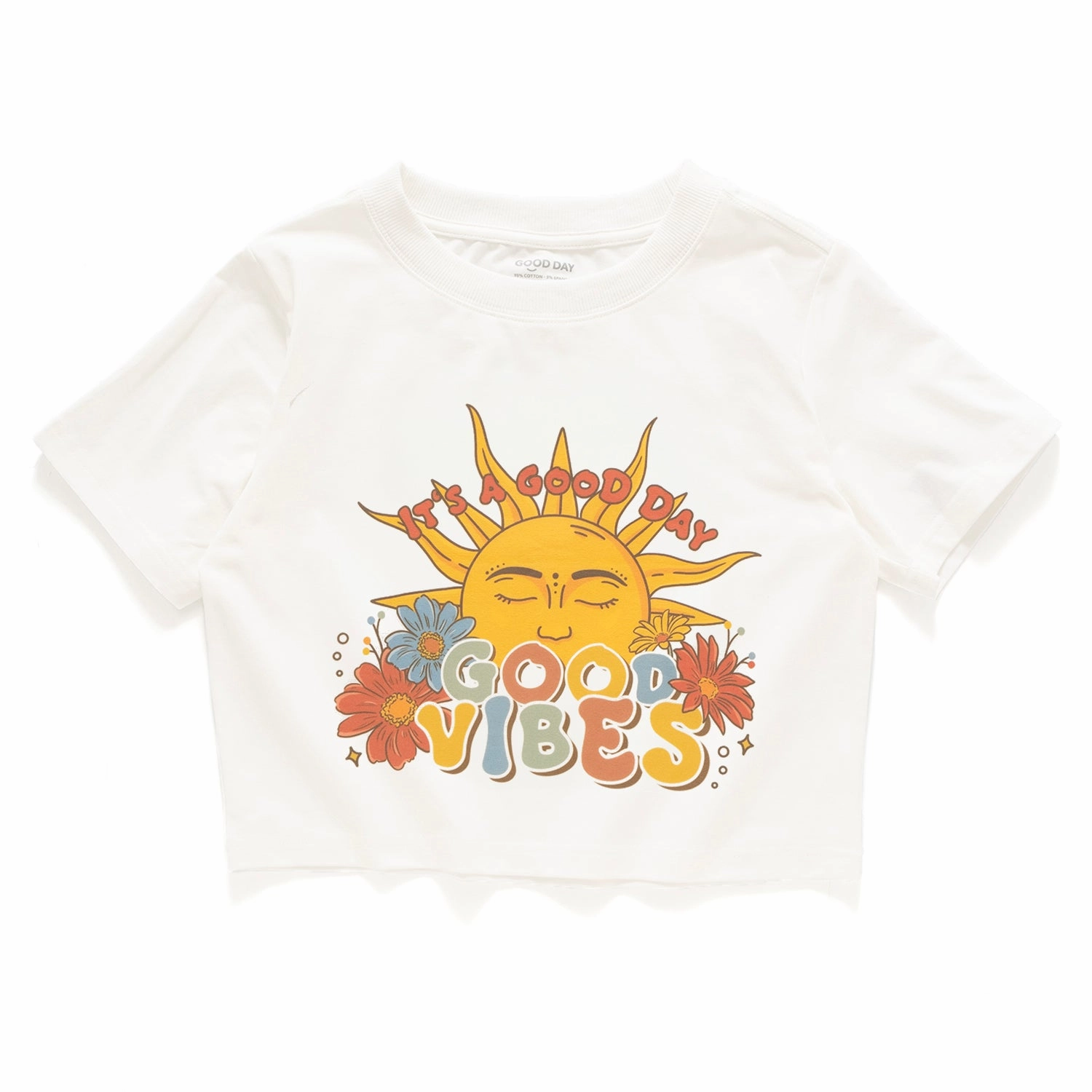 Relaxed and Comfy Stylish and Cozy (ZT1508) GOOD VIBES Graphic Cropped Tee