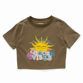 (ZT1508) GOOD VIBES Graphic Cropped Tee EcoFriendly Dye Functional Side Gussets