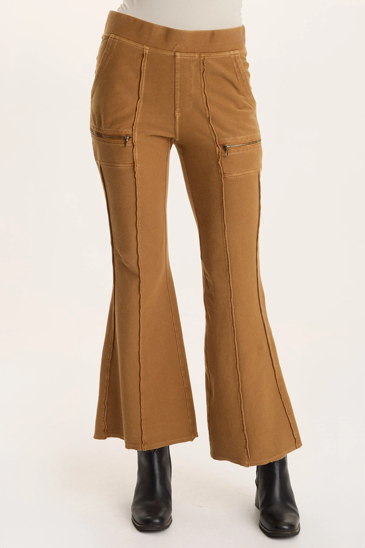Quick Comfort Design Ninian Twill Knit Zipper Pocket Flared Pant