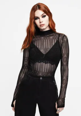 Cloister Flocked Mesh High Neck Long Sleeve Top Swimsuit