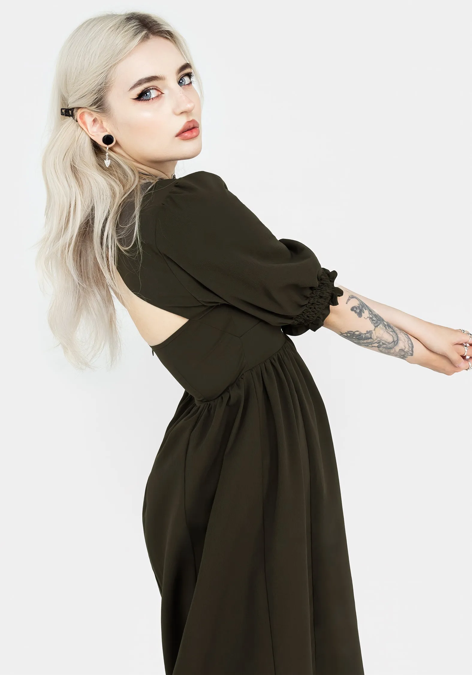 Divination Textured Midi Dress - Green Lounge Feel Soft And Comfortable