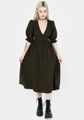 Fine Texture Subtle Lines Divination Textured Midi Dress - Green