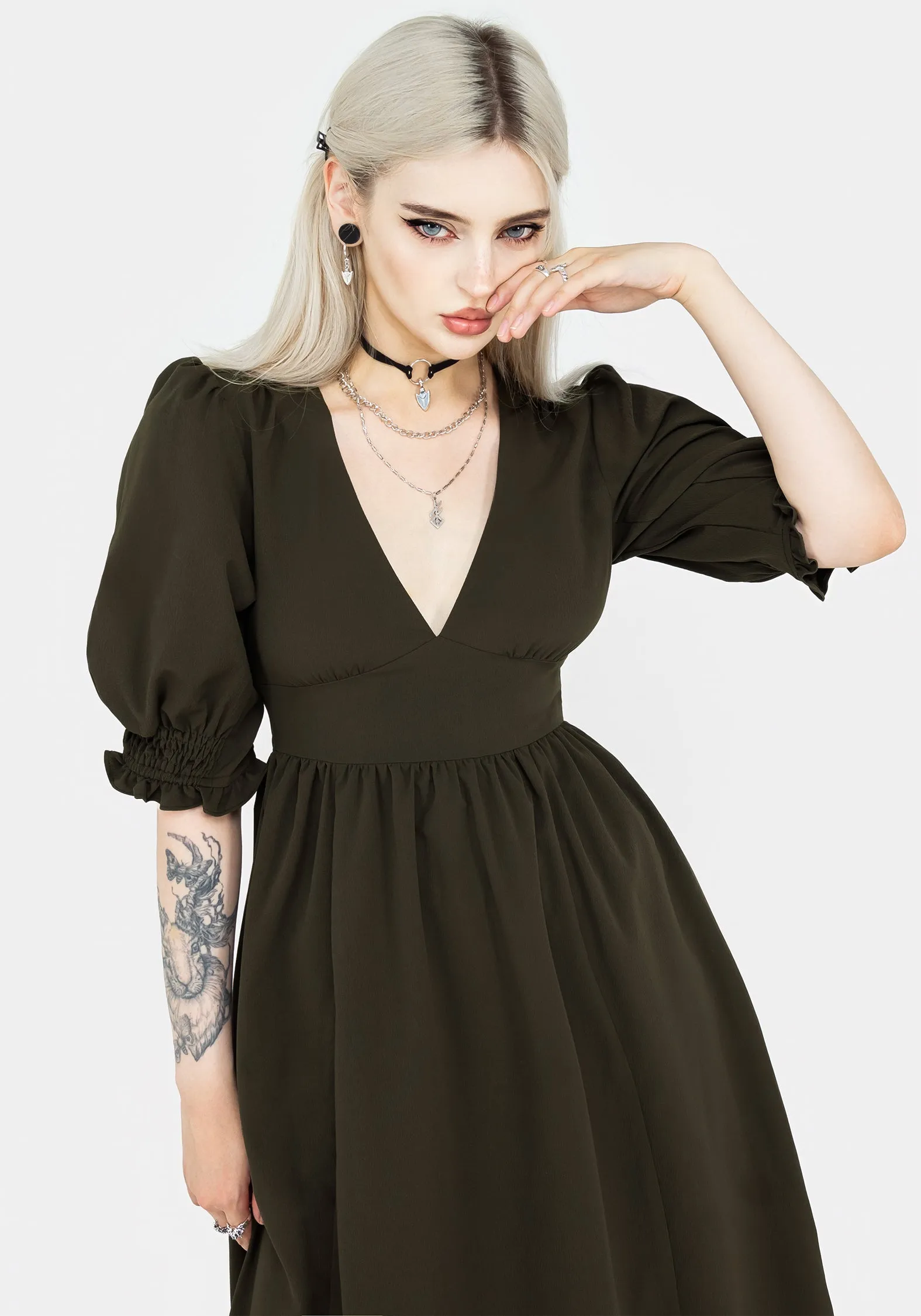 Quick Outfit Divination Textured Midi Dress - Green