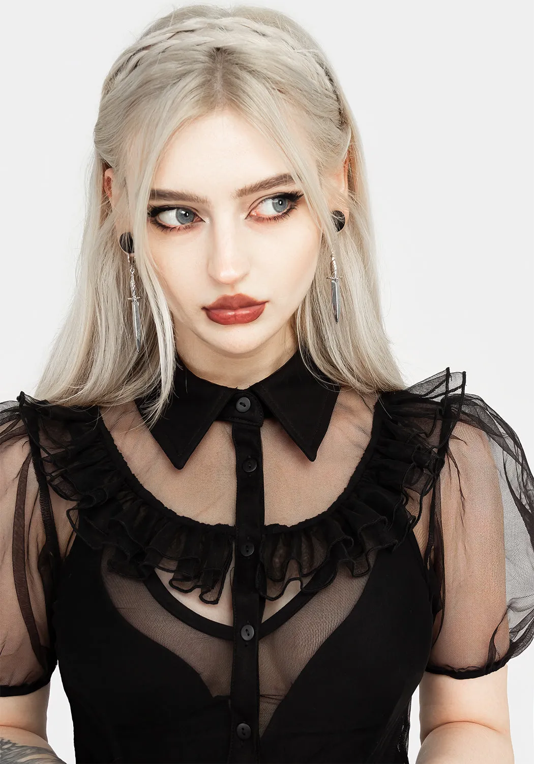 Date Ready Magnetic-Closure Headhunter Frill Yoke Gown
