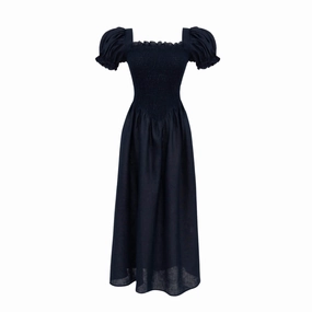 Elegant Fabric Glam Feel Belle Linen Dress Navy