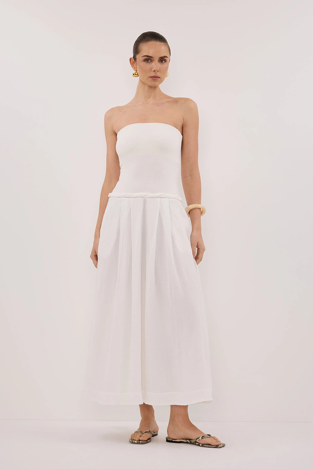 COCO WHITE STRAPLESS HYRBID MIDI DRESS Modern and Stylish