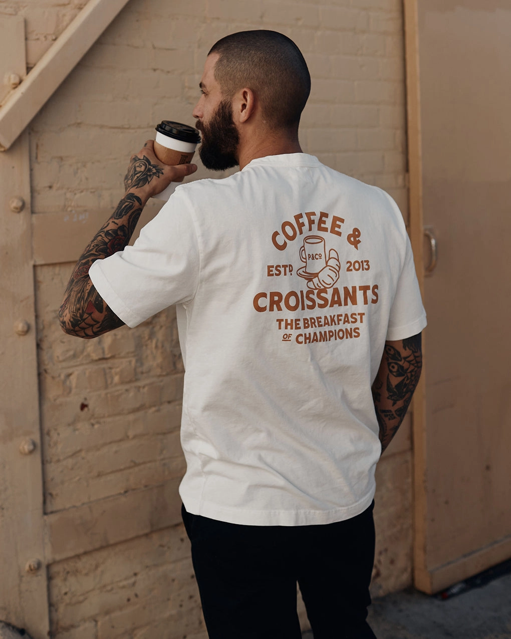 Collared formality Indoor Comfort Coffee & Croissants T-Shirt - Off White