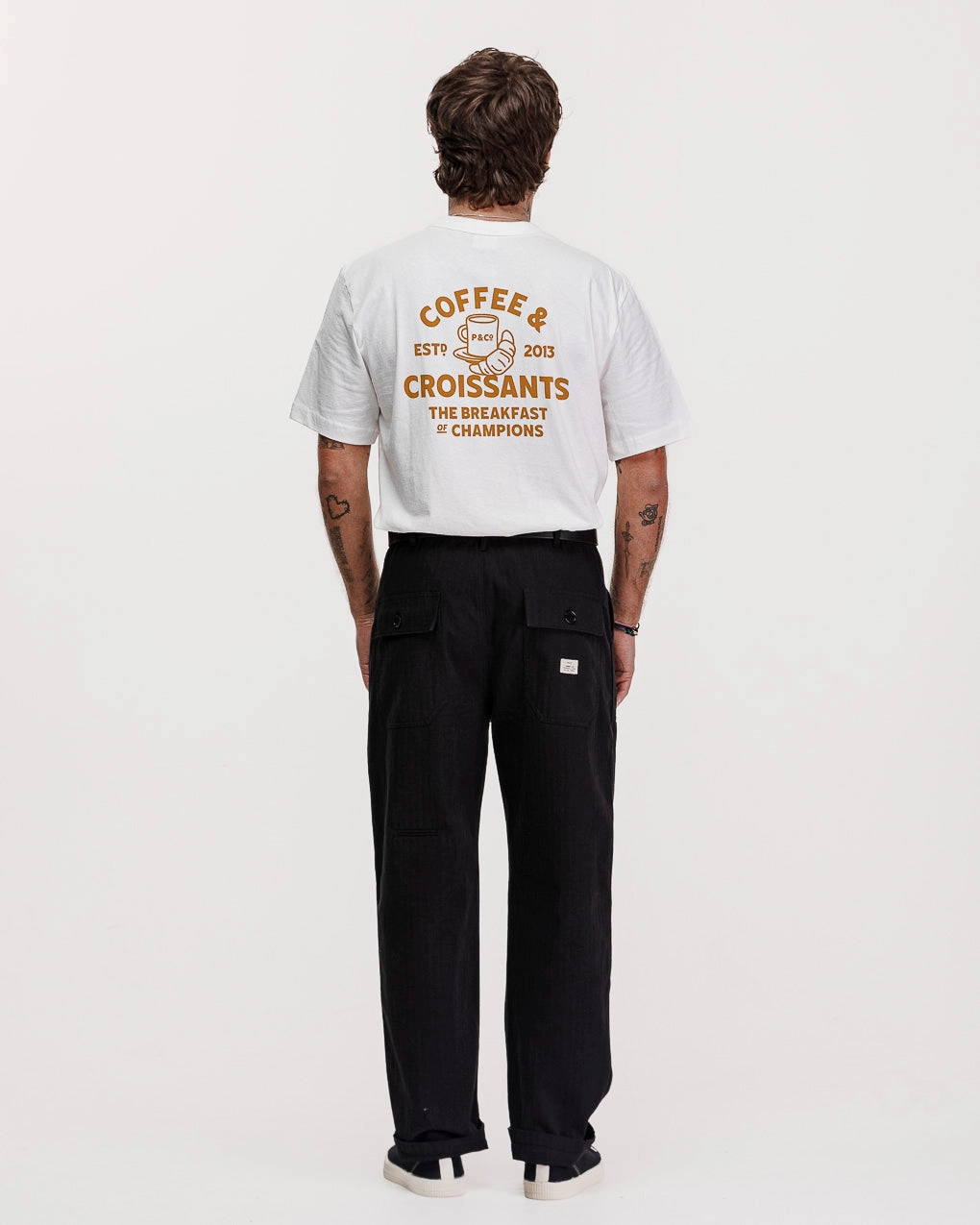 Travel Trend Look Slim Fit Cut Coffee & Croissants T-Shirt - Off White