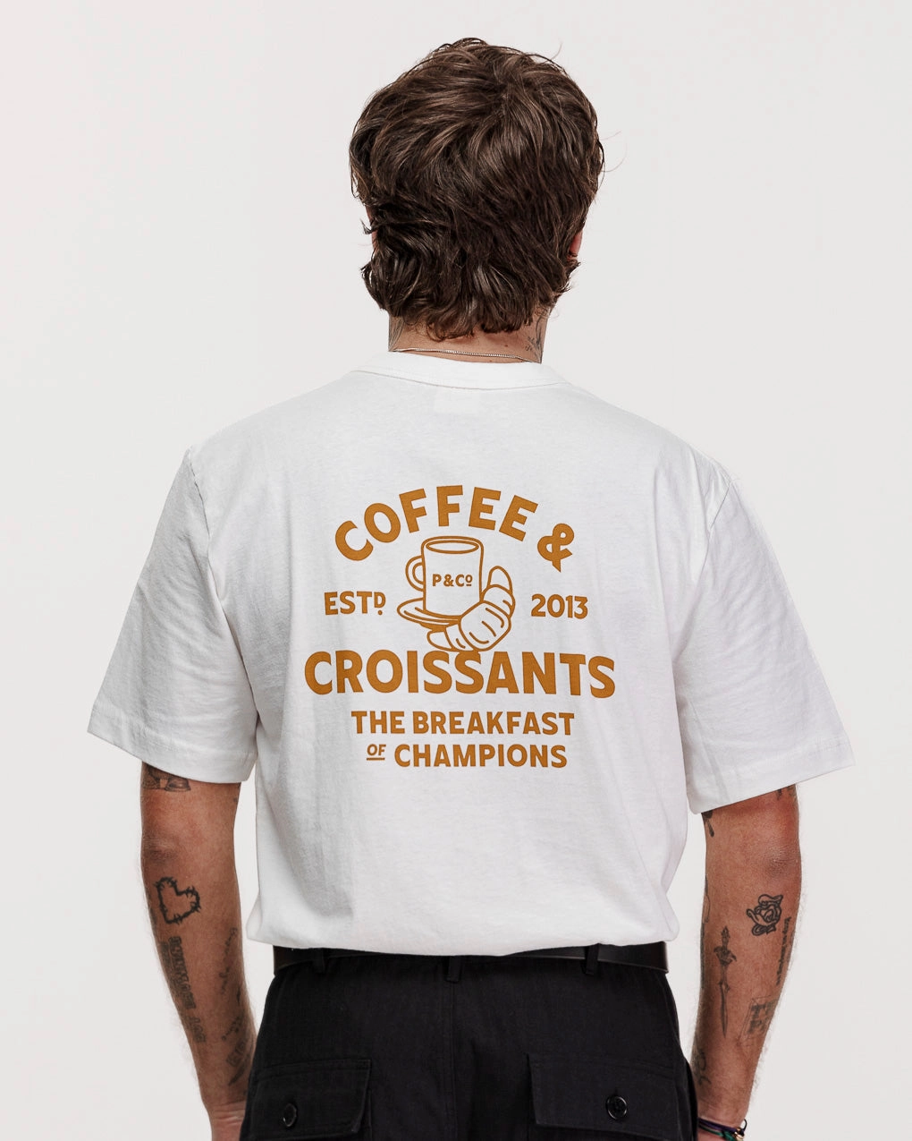 Coffee & Croissants T-Shirt - Off White Simple Fashion