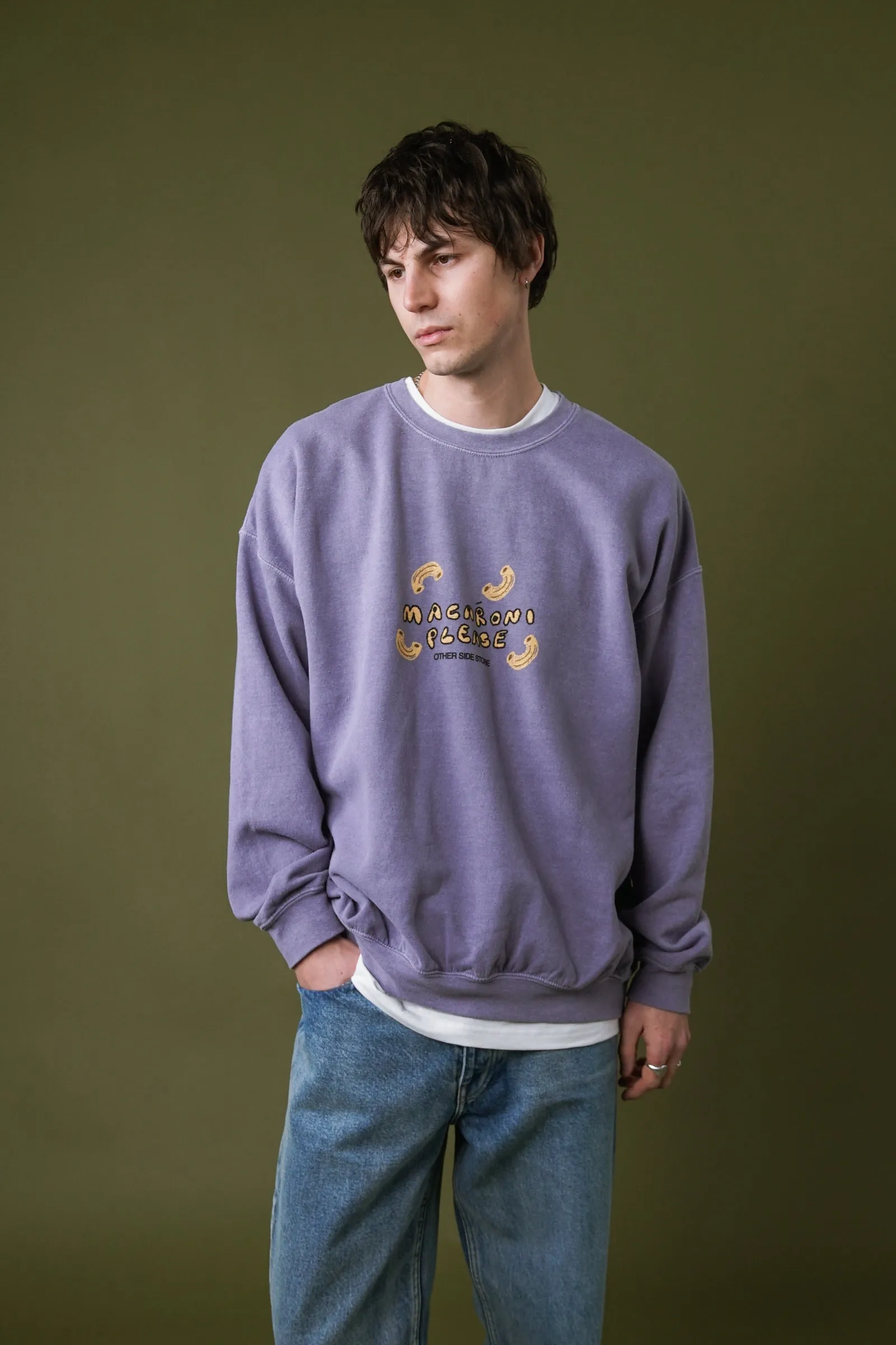 Other Side Store 'Macaroni Please' Vintage Washed Sweater - Lilac Comfortable apparel