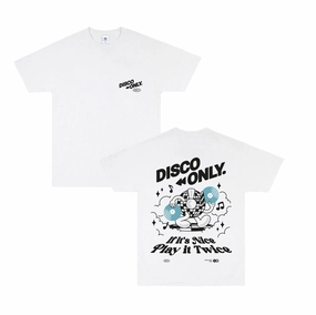DISCO ONLY 'Play It Twice V4' Tee - White Formal Elegance Chill Design
