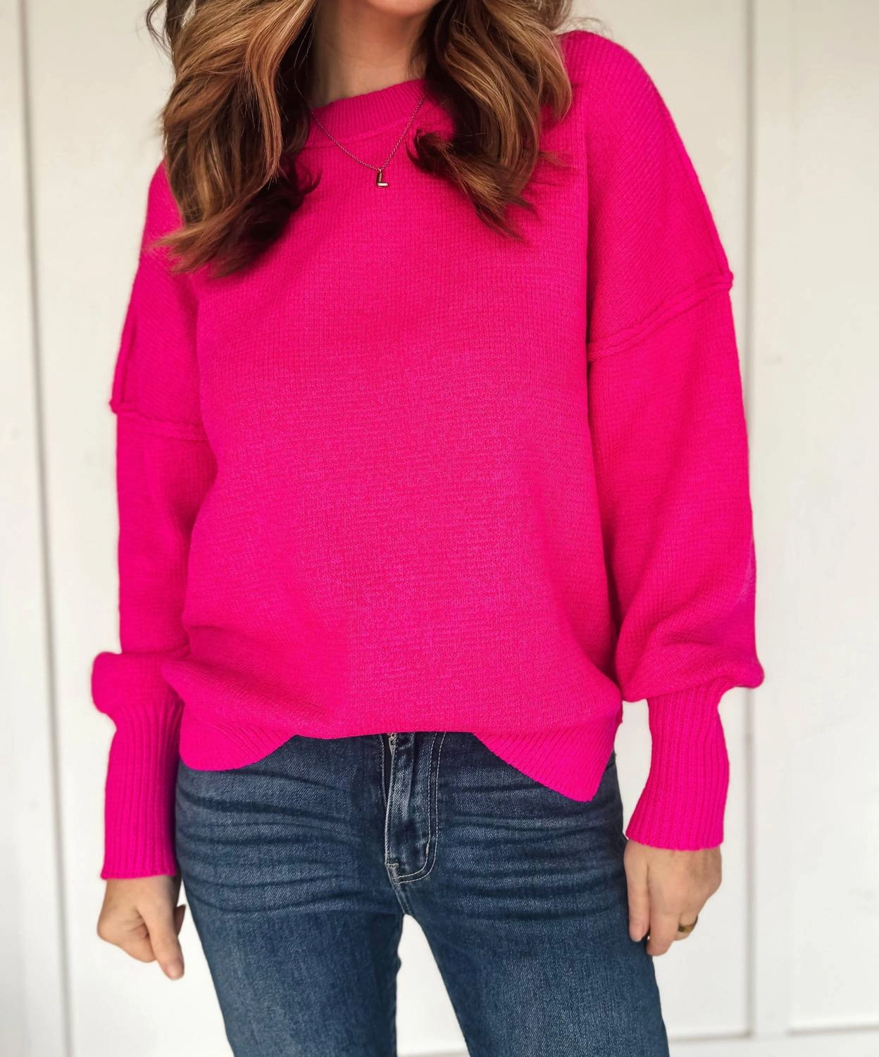 Payton Sweater In Magenta Knit Design