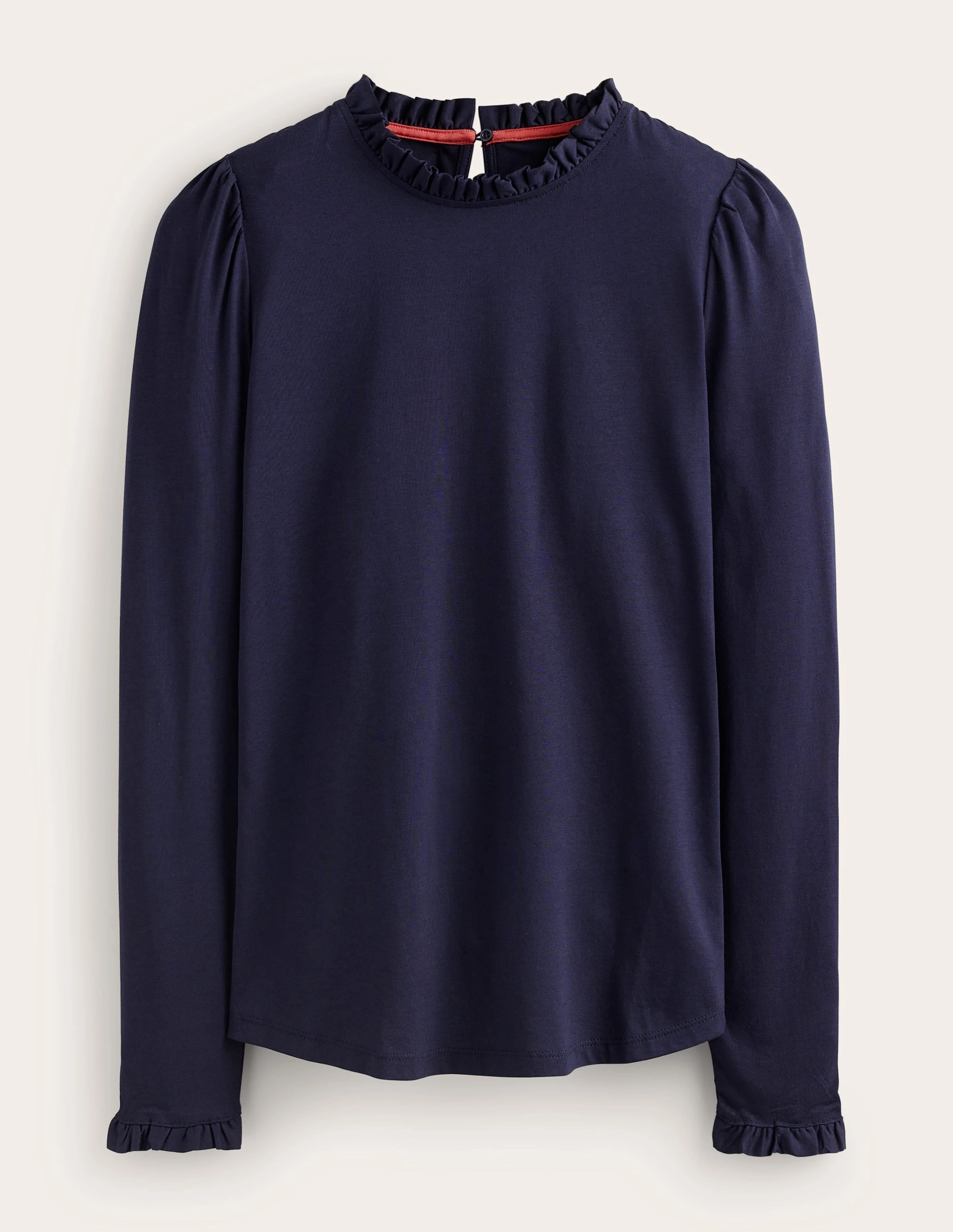 Cold Wash Friendly Supersoft Frill Detail Top-Navy Non Chafe Armholes Hydrophobic Threadwork