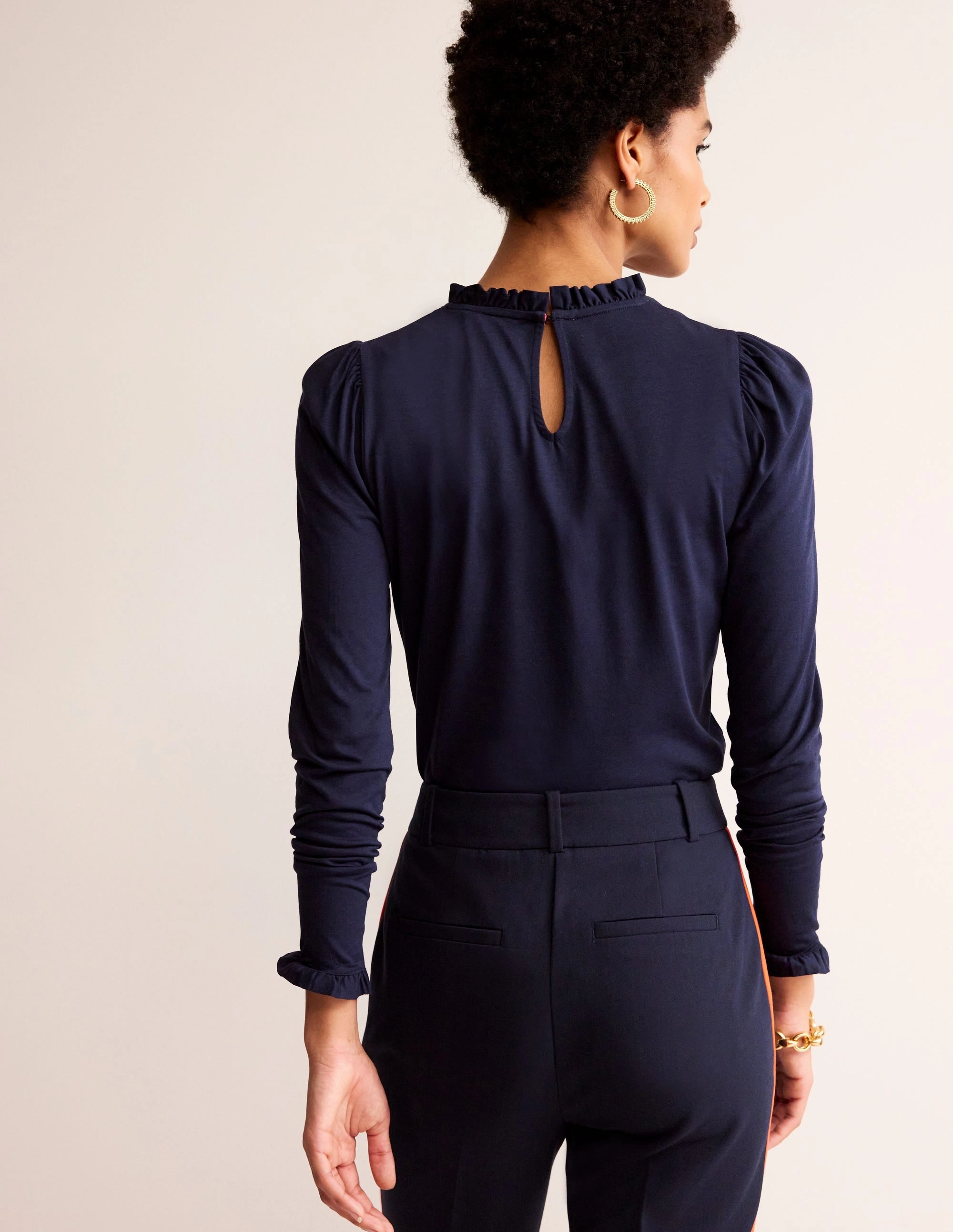 Cold Wash Friendly Supersoft Frill Detail Top-Navy Sleeveless Top Smooth Seam Transition