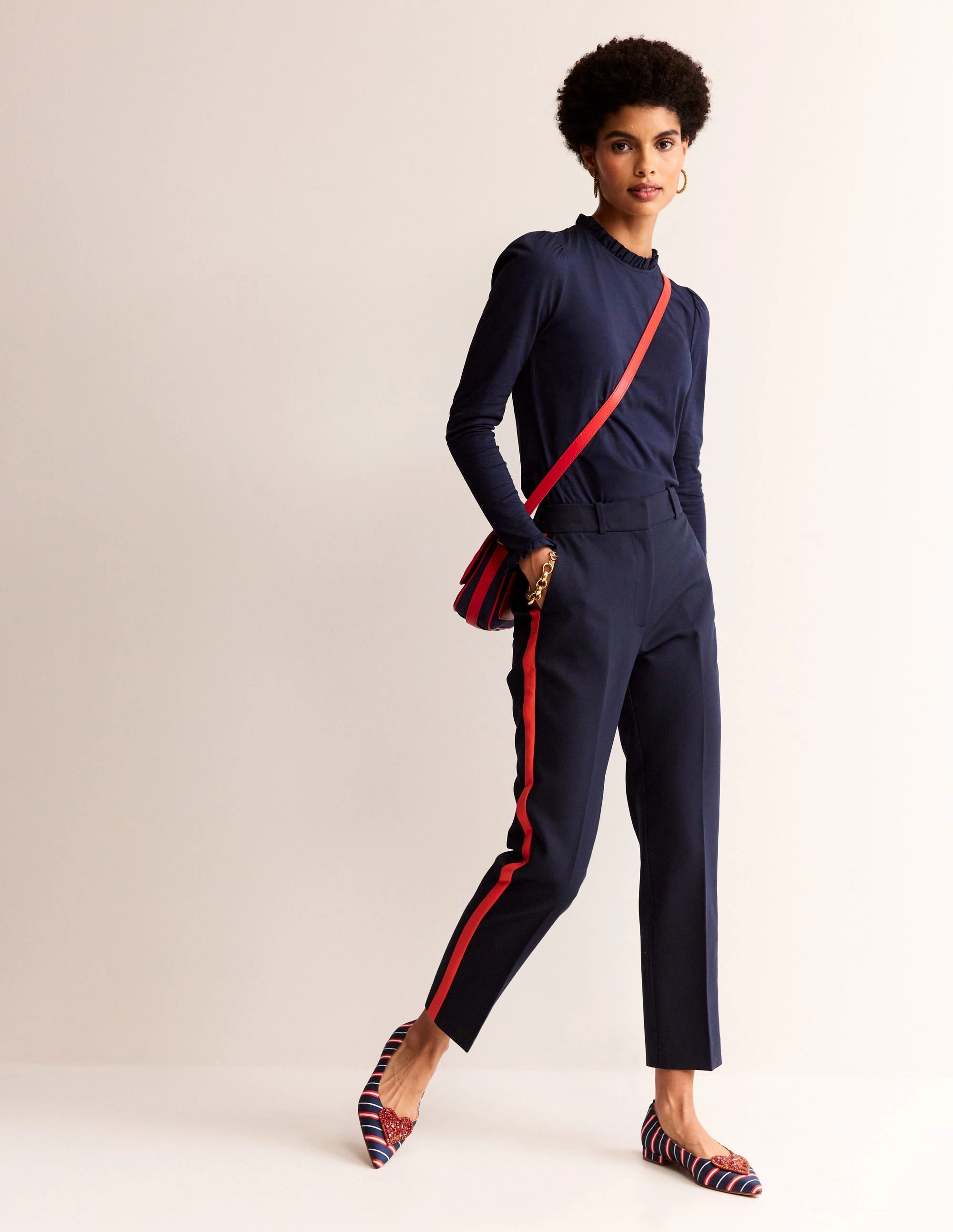 Cold Wash Friendly Supersoft Frill Detail Top-Navy Yarn Dyed Pattern Cloth
