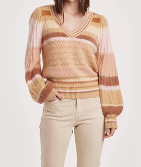 Adjustable drawstring Layering Fashion Geneva Stripe Sweater In Copper Rose