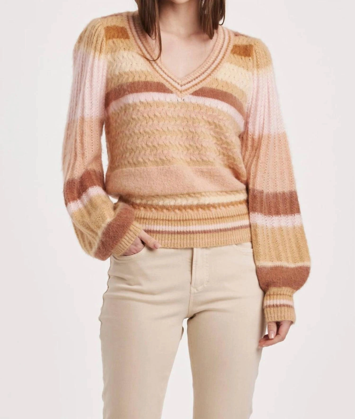 Geneva Stripe Sweater In Copper Rose Snuggle Style