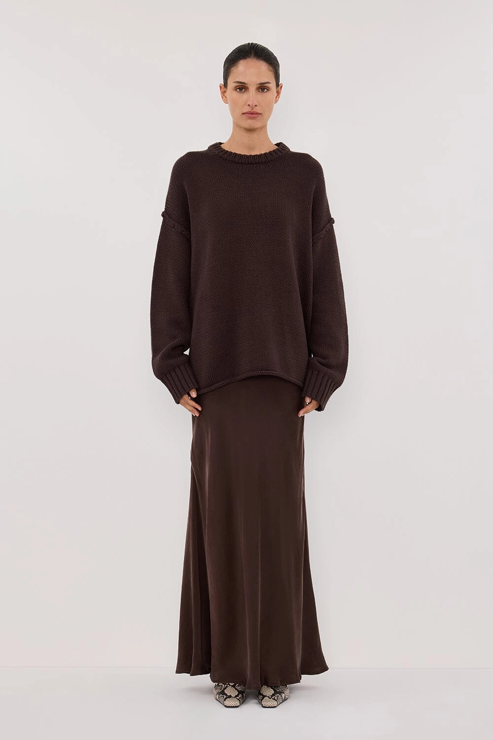 COLETTE BITTER CHOC SILK SKIRT Mood Dressing