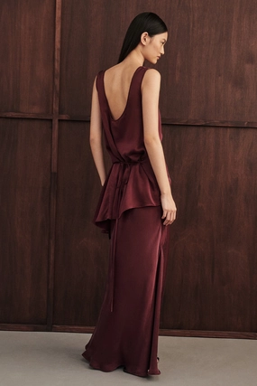 COLETTE MERLOT SILK MIDI SKIRT Anti Static Lining