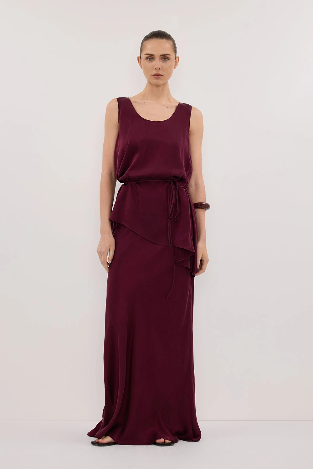 COLETTE MERLOT SILK MIDI SKIRT Soft Combo Twist Front Design