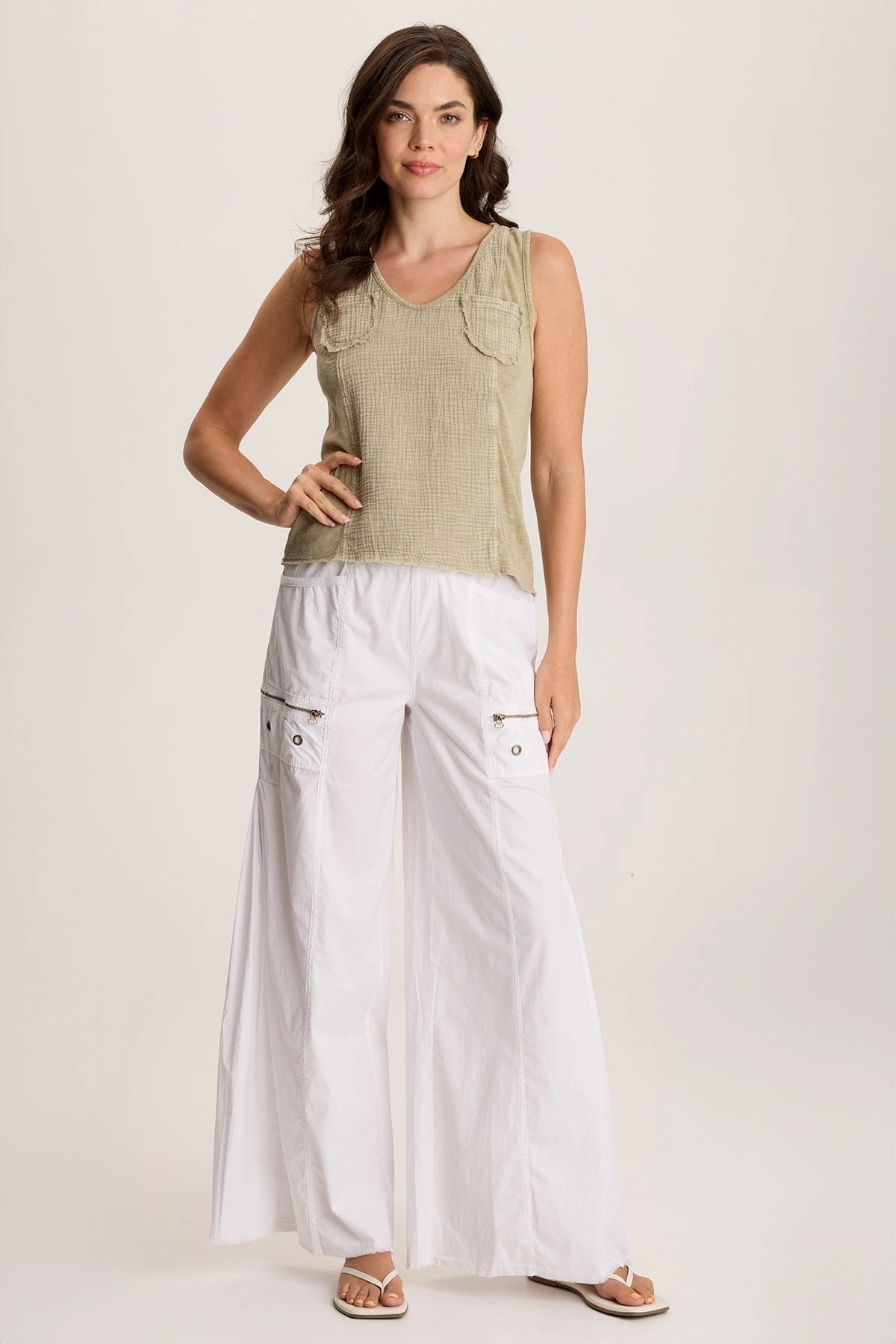 Coline Poplin Wide Leg Pant No Gap Waist TaperedLeg