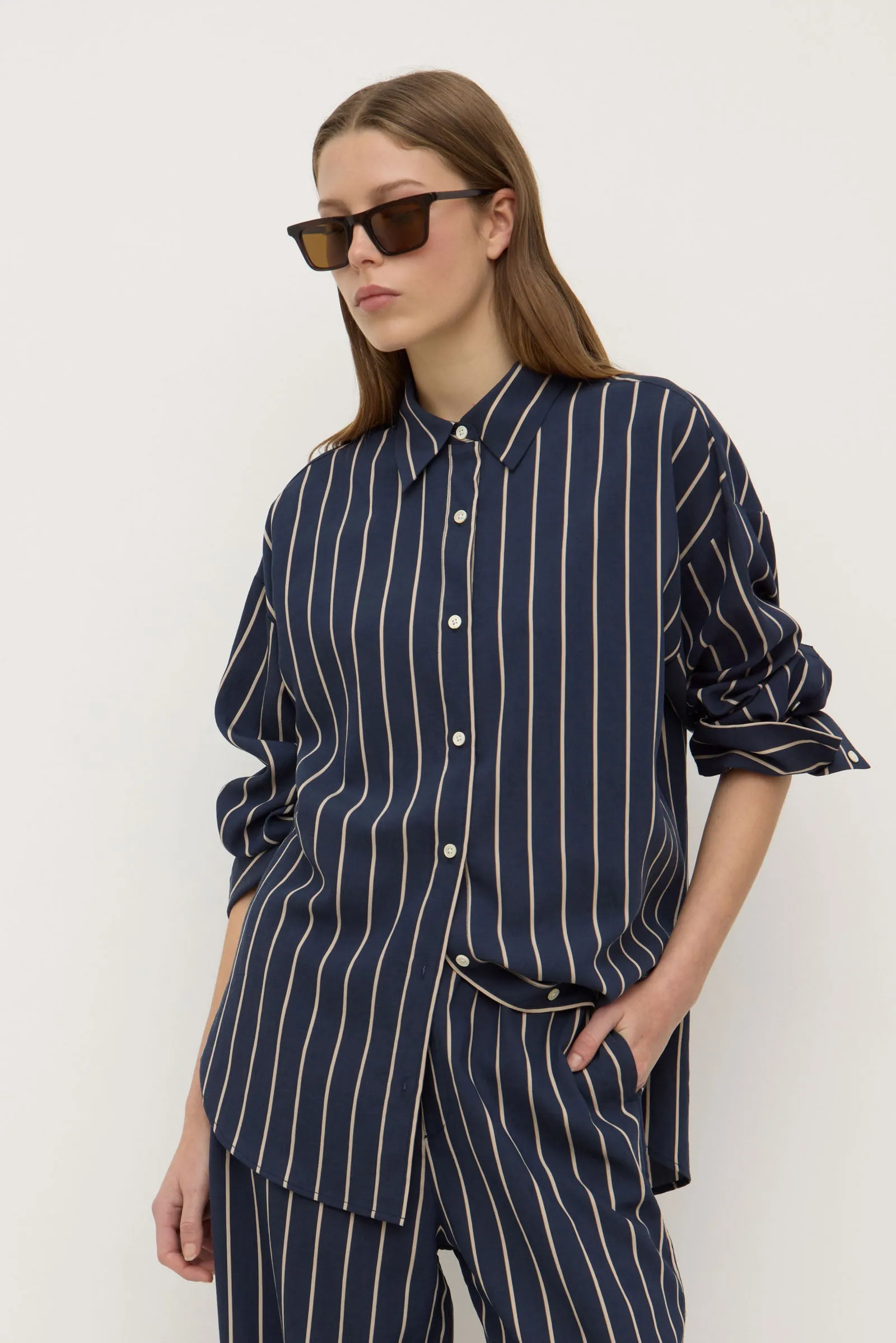 Stretch Fabric Durable Buttons Colleen Stripe Shirt