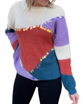 Eco Friendly Yarn Blend Reversible design Colorblock Sequin Sweater In Multi