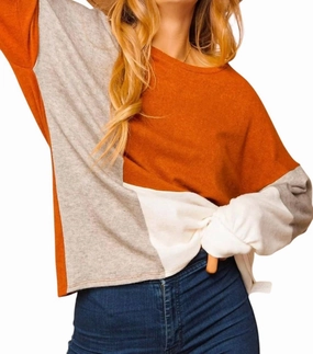 Colorblock Sweater In Rust Soft and Elegant Layering Fashion