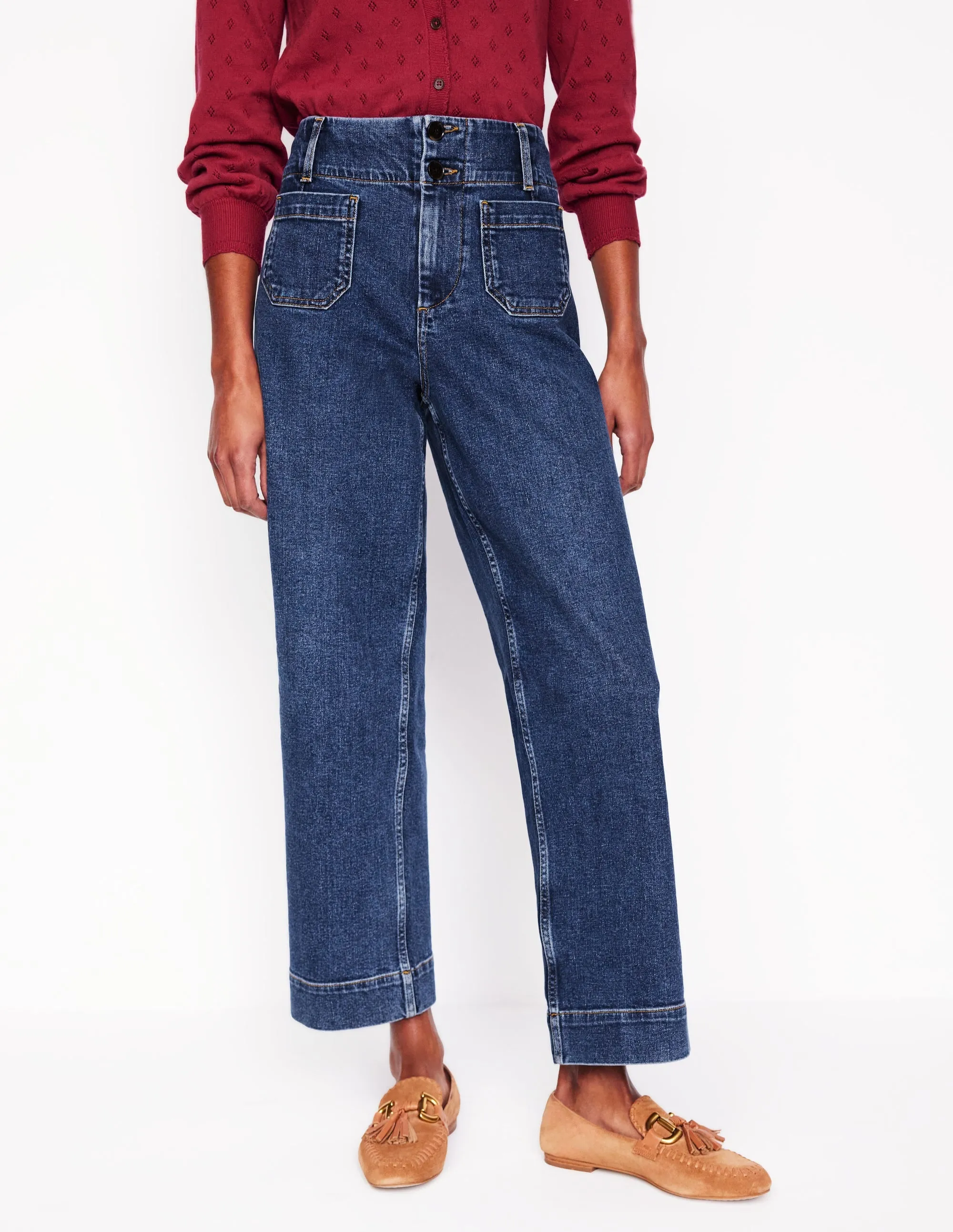 Breath Fit Flexible Design Primrose Patch Pocket Jeans-Mid Vintage