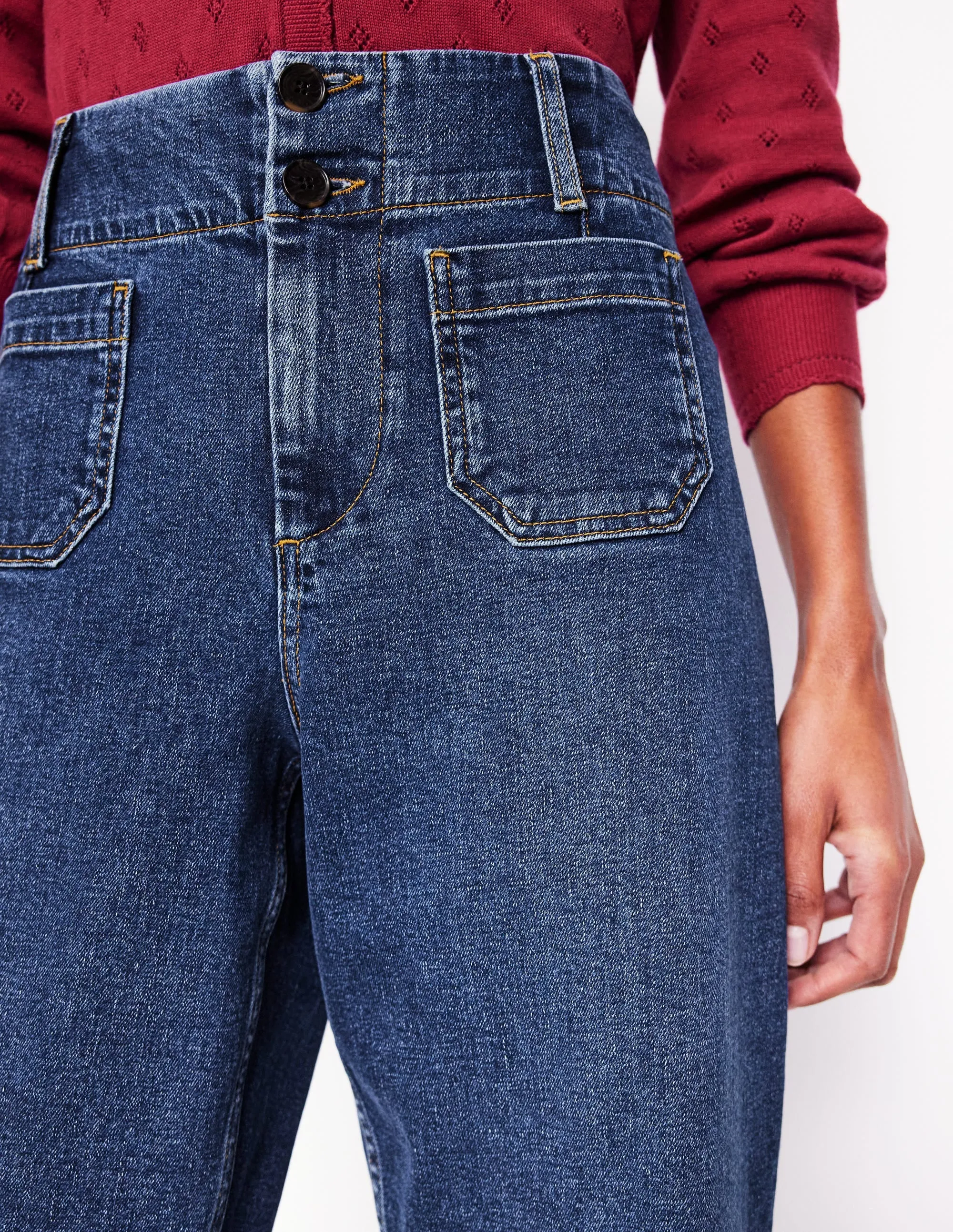 Primrose Patch Pocket Jeans-Mid Vintage Smart Look Flexible Ankle Cuffs