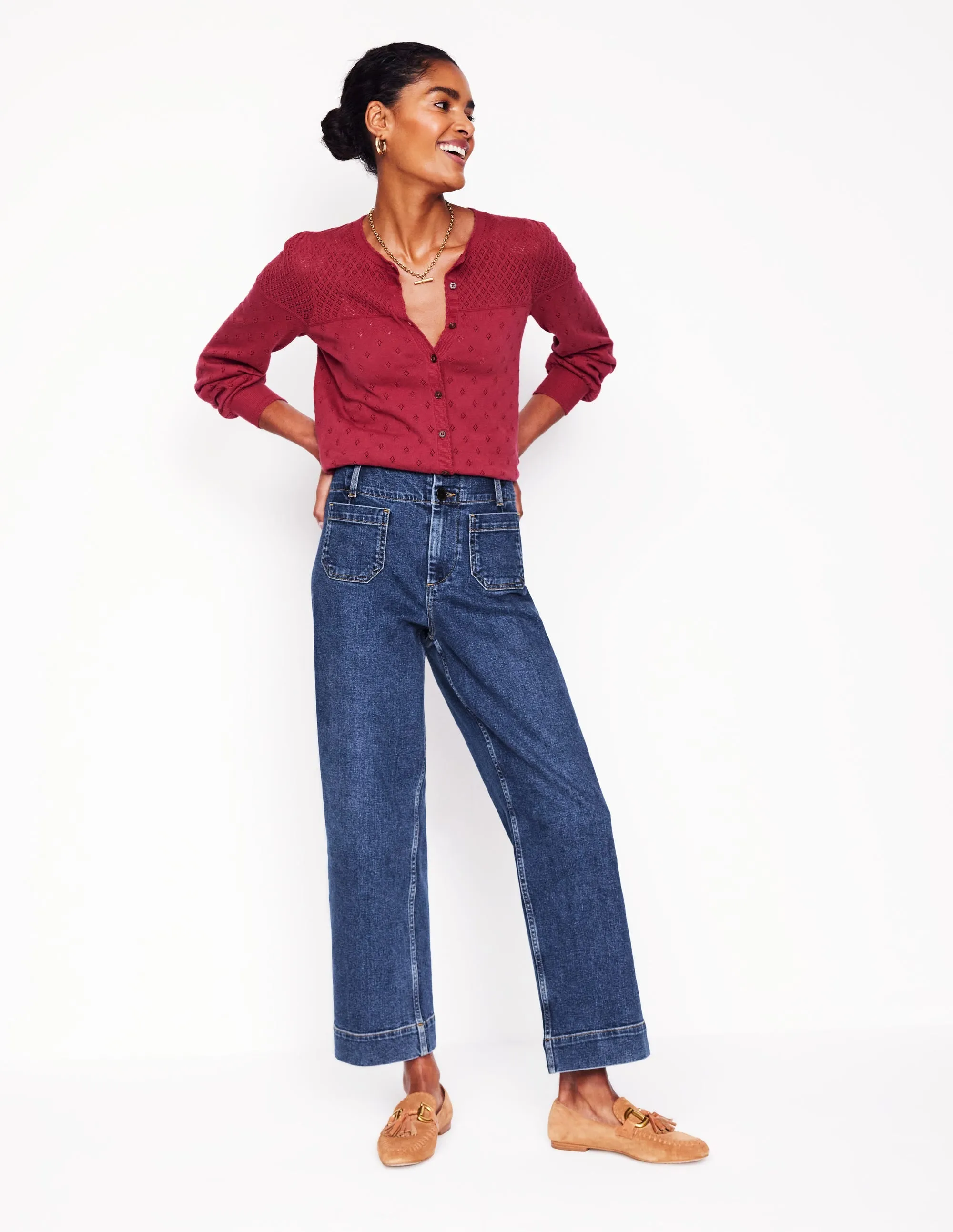 Primrose Patch Pocket Jeans-Mid Vintage Raw edge Breathable Comfort Design
