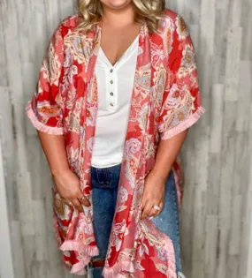 Misty Fringe Kimono In Red Casual Comfort