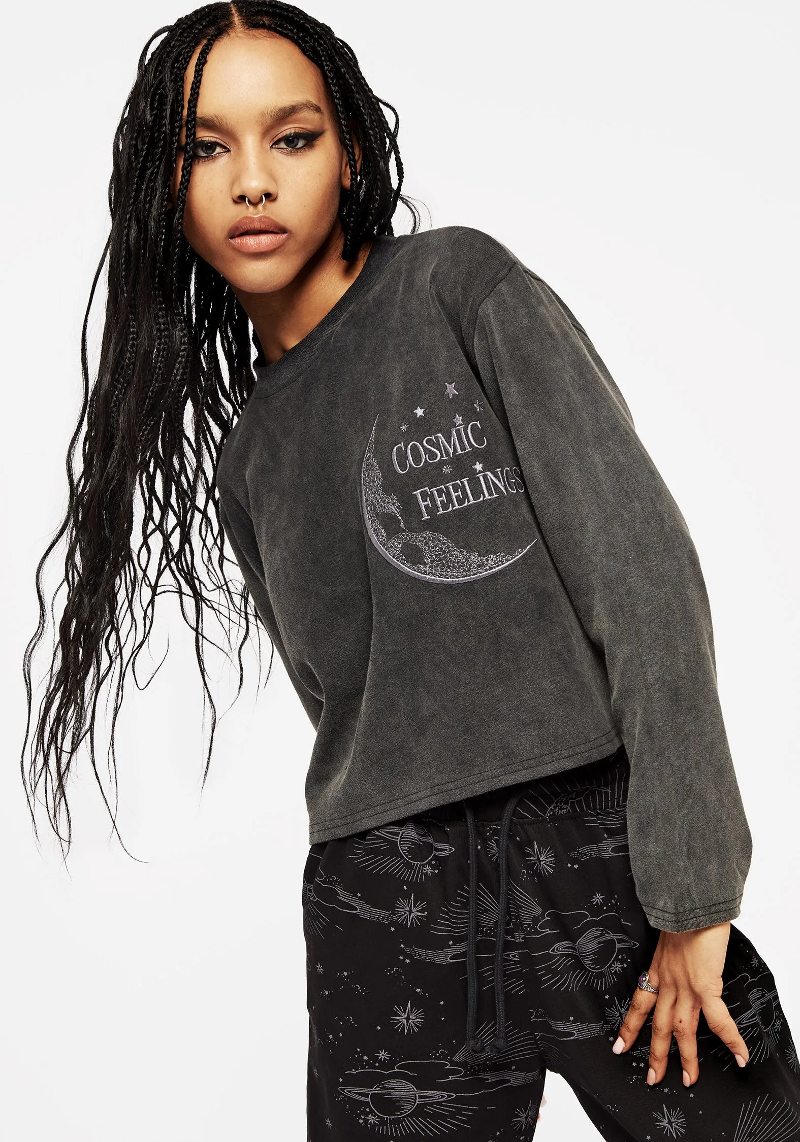 Cosmic Long Sleeve Crop Pyjama Top Athletic attic