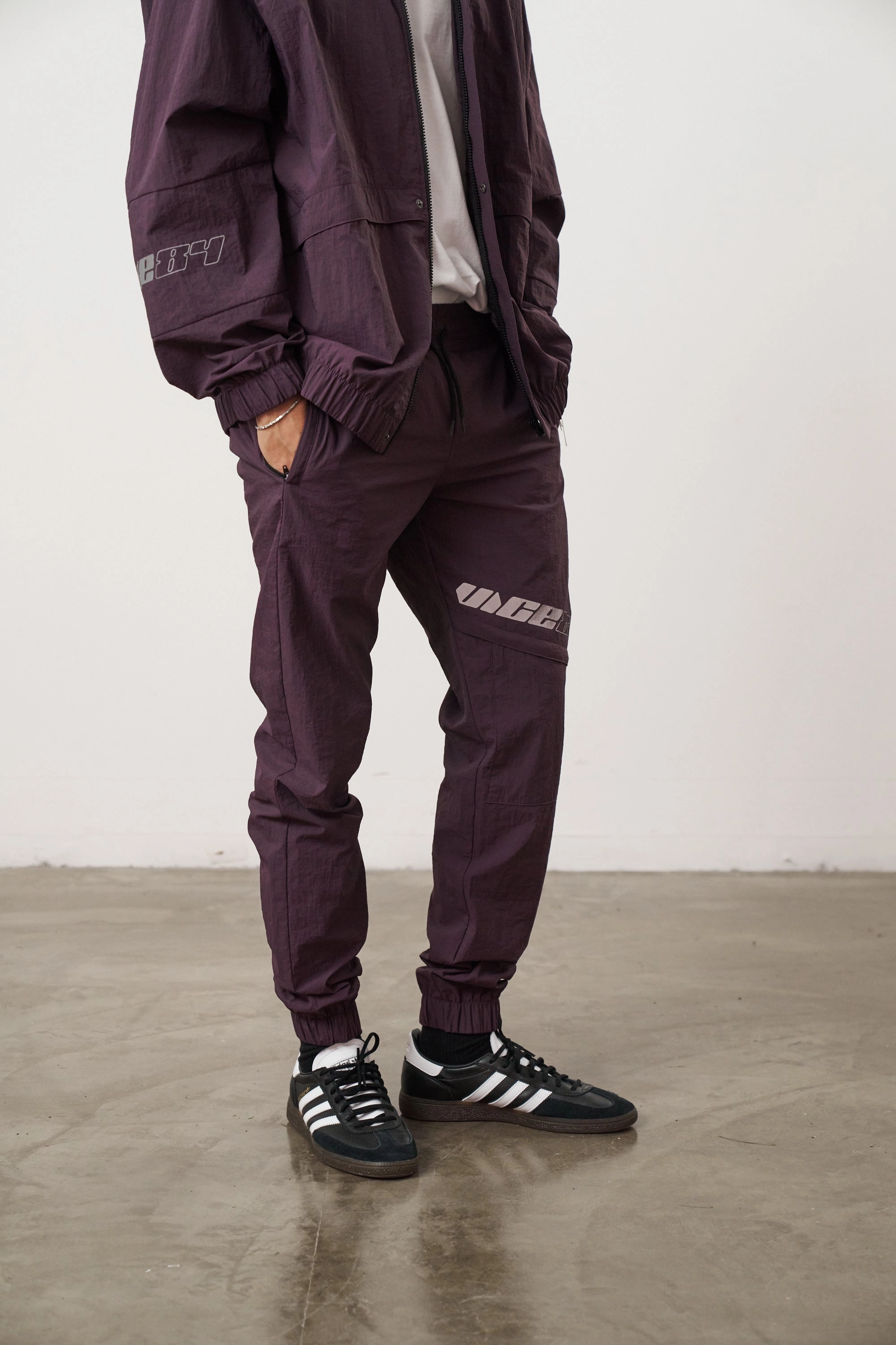 OdorResistant Comfortable Style Vice 84 'Reflective Racer' Nylon Track Pants - Burgundy