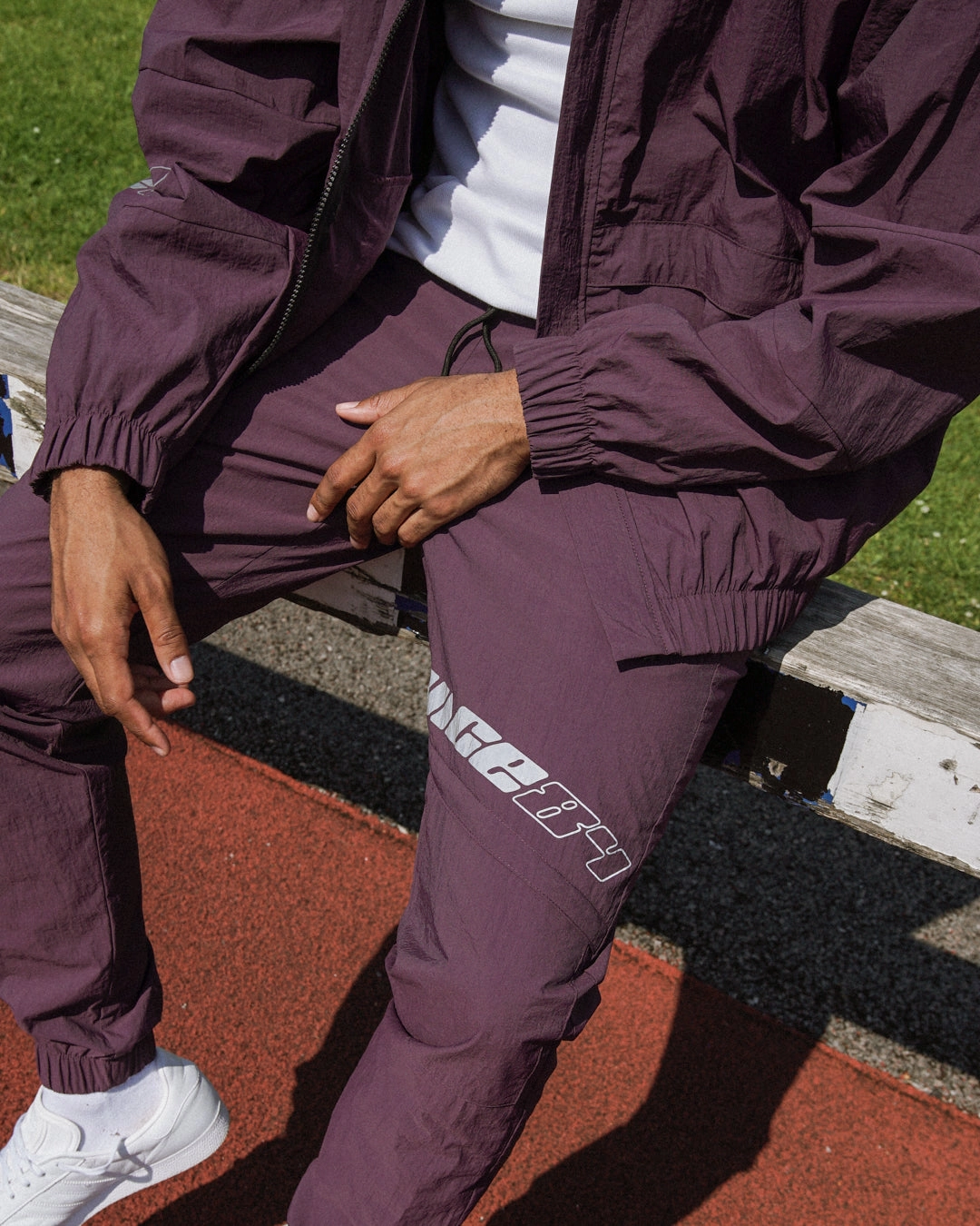 Vice 84 'Reflective Racer' Nylon Track Pants - Burgundy Easy Access