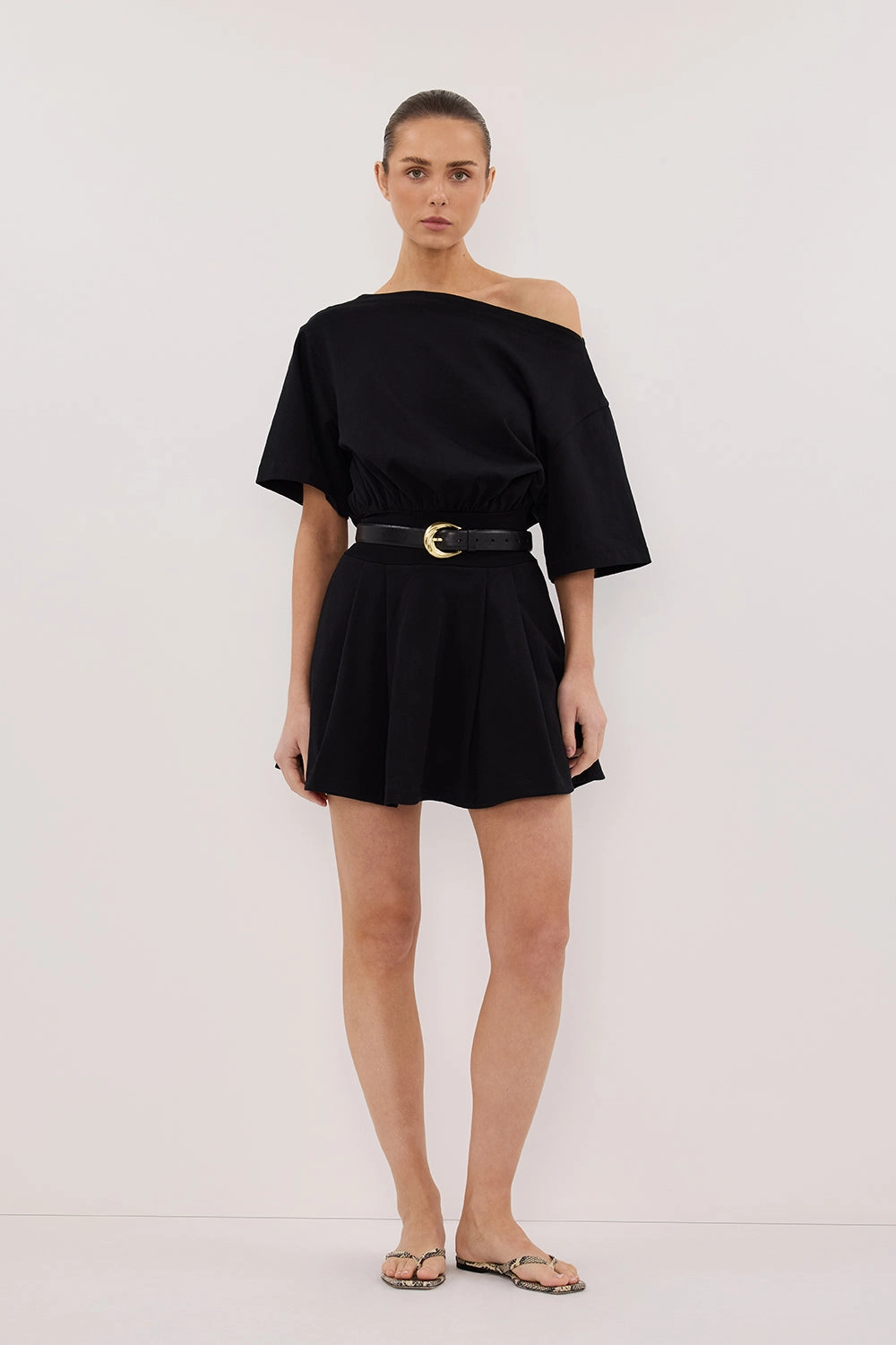 Bow-Detail Spring-Season ESME BLACK ASYM MINI DRESS