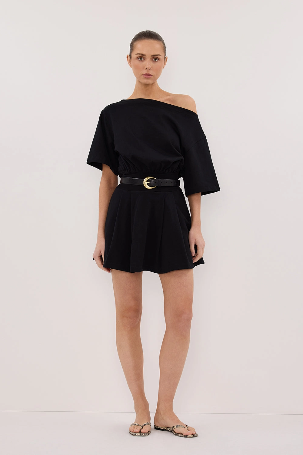 Convertible-Style Minimal Details ESME BLACK ASYM MINI DRESS