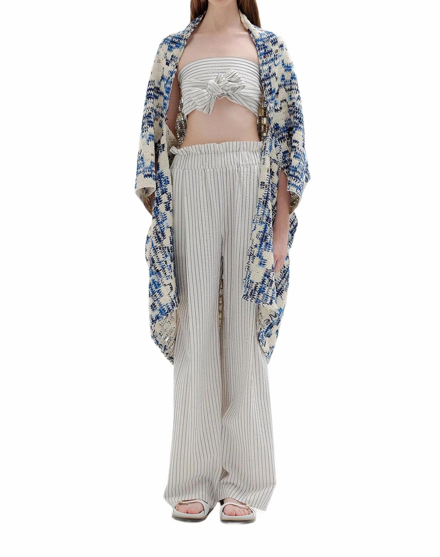 Saint Shawl Coat In Blue/ivory Smart Layers