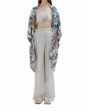 Stylish Layers Saint Shawl Coat In Blue/ivory